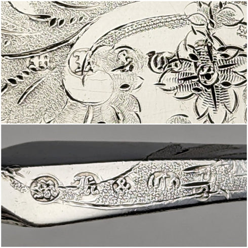約 1850 年英國古董實心銀柄餐具 12 對套裝木盒 Martin Hall